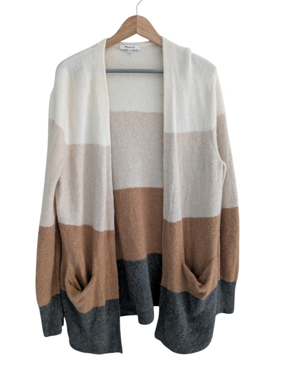 Madewell Alpaca Cozy Colorblock Striped Open-Front Cardigan Sweater Women's M